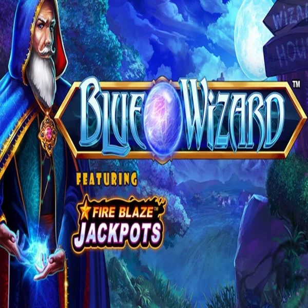 Blue Wizard Fire Blaze Jackpots slot logo by Rarestone Gaming at GoldBet Casino